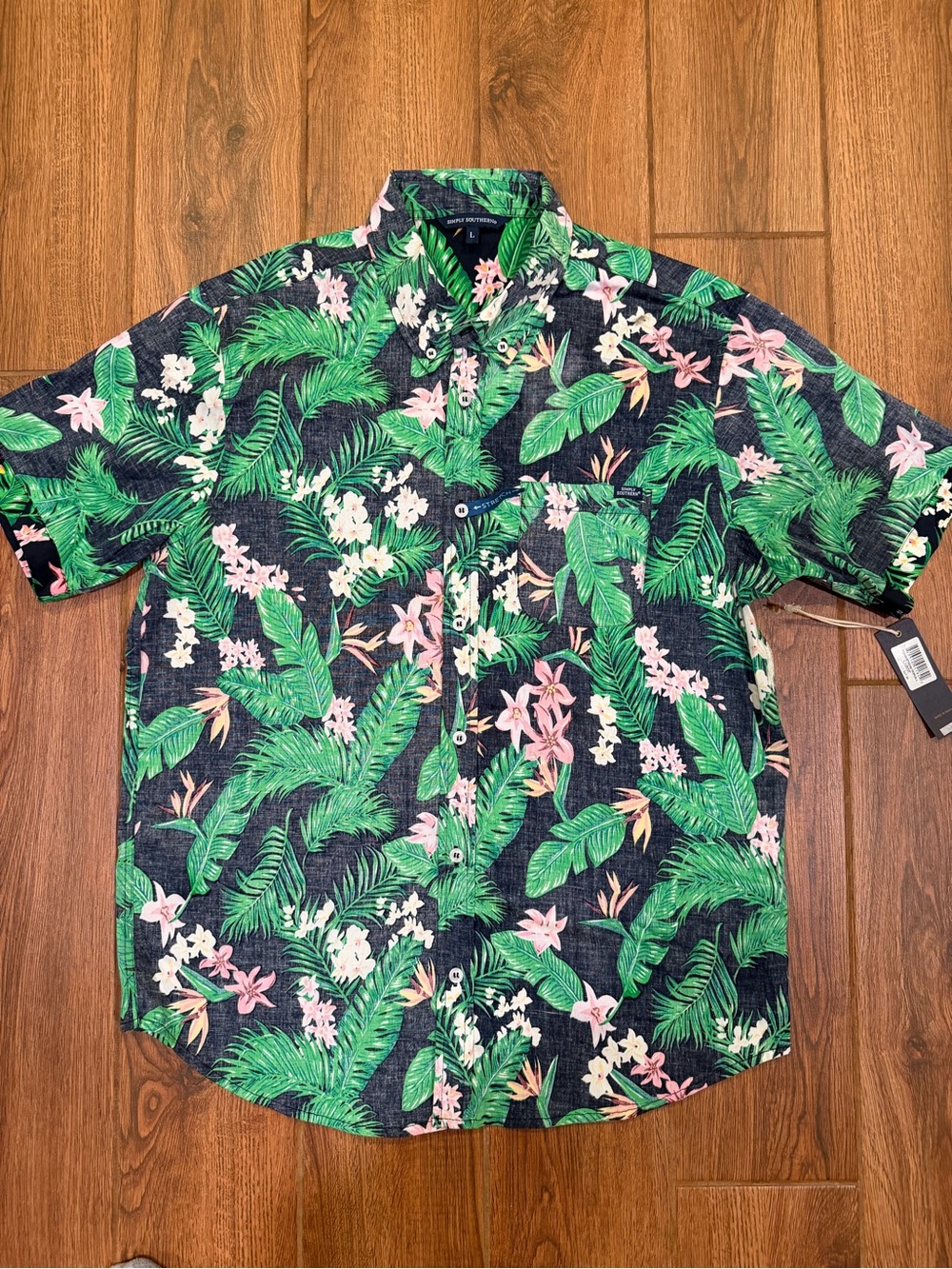 Simply Southern Men's Floral Button-Down Shirt - Green/Pink / large / new